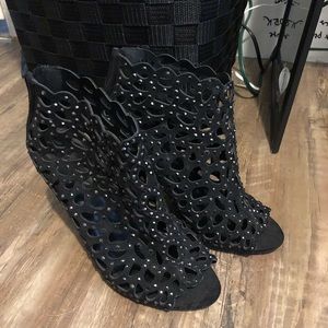 Black sparkly bootie heels
